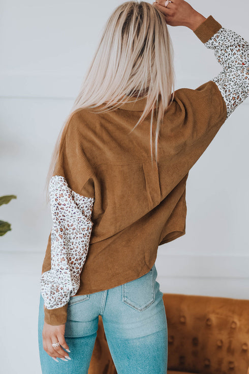 Patchwork Corduroy Buttoned Shirt Jacket